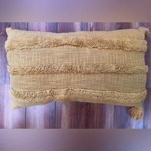 Textured Tan Accent Pillow with Large Tassles